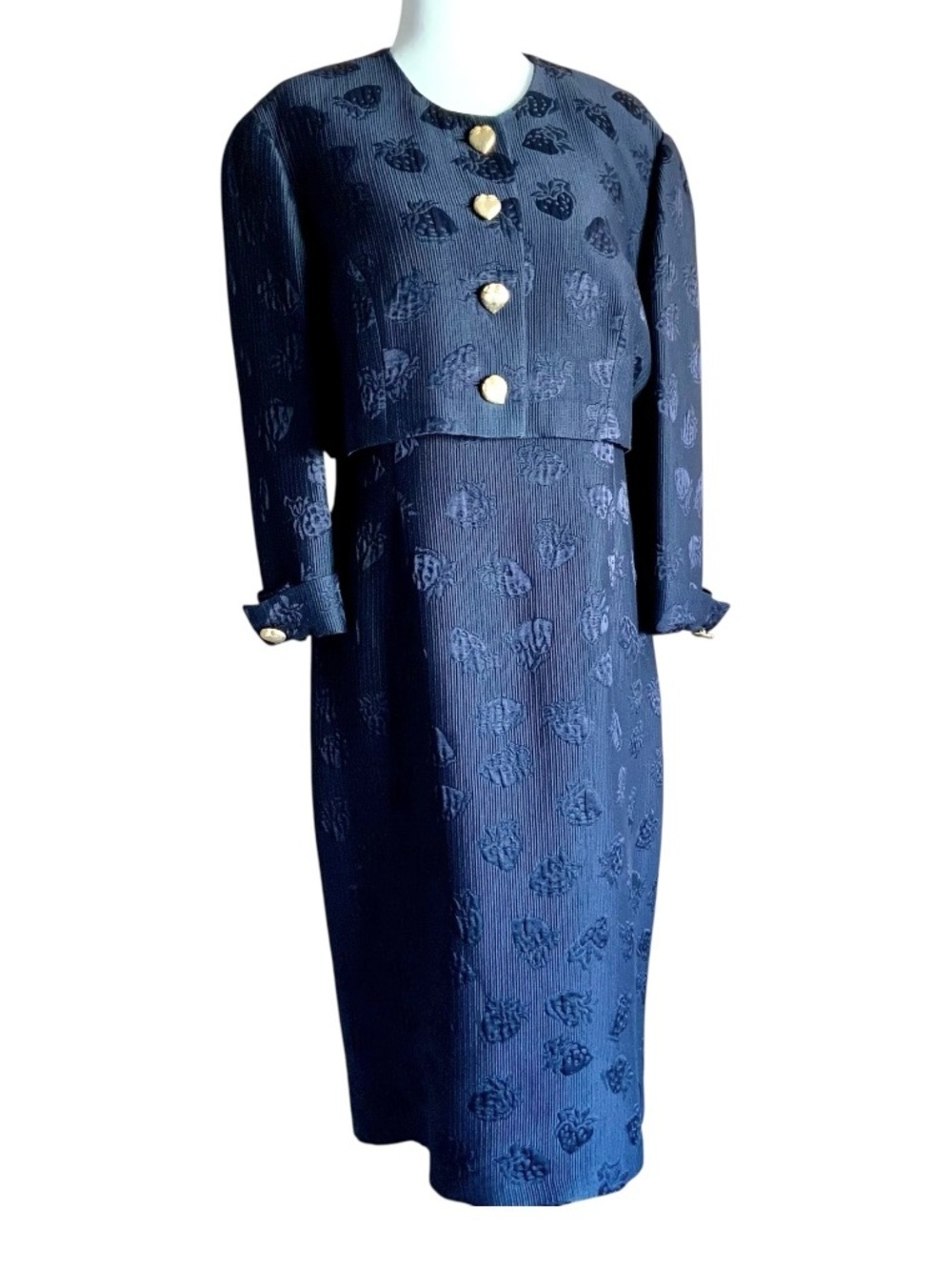 Louis Feraud blue strawberry dress ensemble EUC